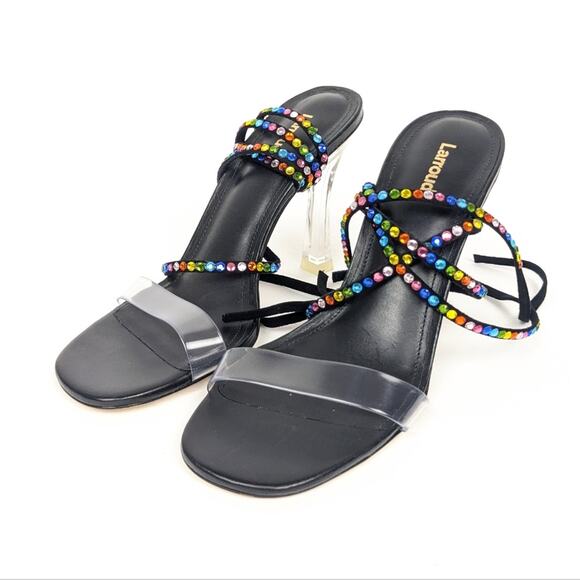 NWOT Larroudé Disco Gloria Rainbow Embellished Wrap Sandals Size 7 - Picture 3 of 12